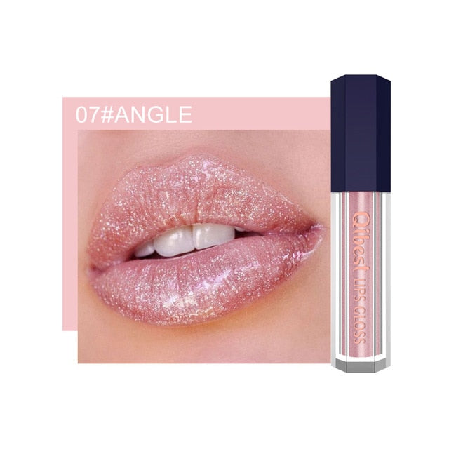 Qibest 12Color Shimmer Lip Gloss Long Lasting Glitter Lipgloss Waterproof Liquid Lipstick Moisturizer Lip Gloss Makeup Lip Tint