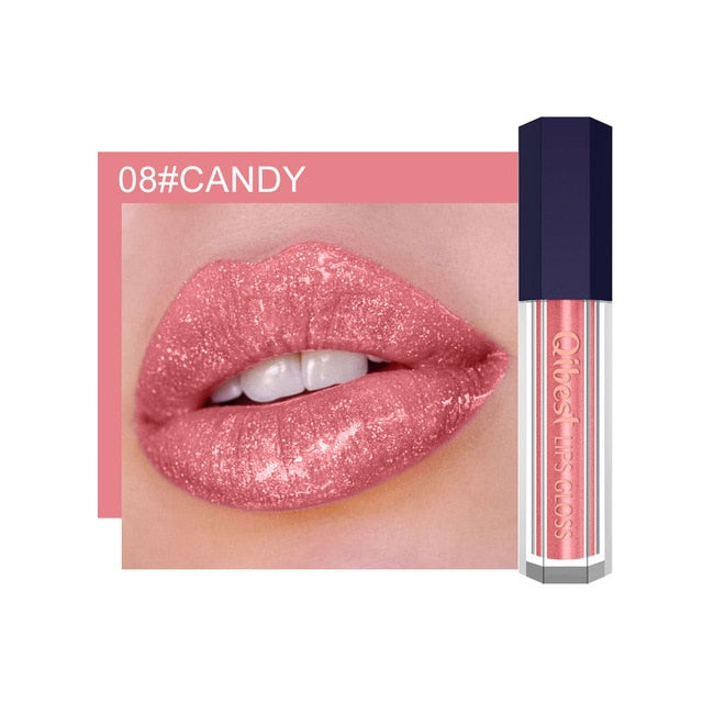 Qibest 12Color Shimmer Lip Gloss Long Lasting Glitter Lipgloss Waterproof Liquid Lipstick Moisturizer Lip Gloss Makeup Lip Tint