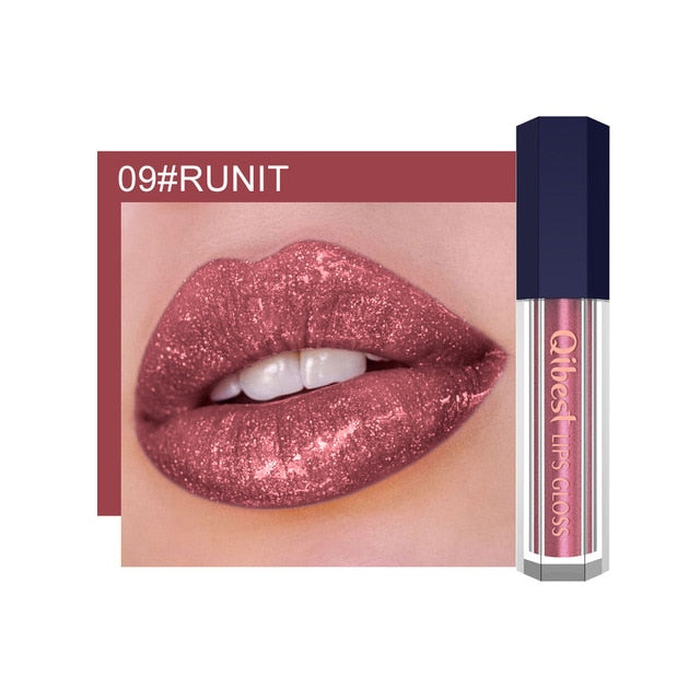 Qibest 12Color Shimmer Lip Gloss Long Lasting Glitter Lipgloss Waterproof Liquid Lipstick Moisturizer Lip Gloss Makeup Lip Tint