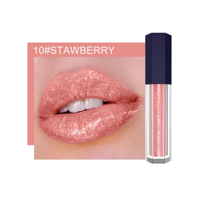 Qibest 12Color Shimmer Lip Gloss Long Lasting Glitter Lipgloss Waterproof Liquid Lipstick Moisturizer Lip Gloss Makeup Lip Tint