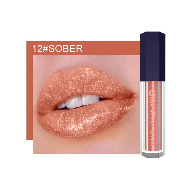 Qibest 12Color Shimmer Lip Gloss Long Lasting Glitter Lipgloss Waterproof Liquid Lipstick Moisturizer Lip Gloss Makeup Lip Tint