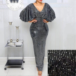 Luxury Gray Party Women Long Pencil Dresses Tunic High Waist Backless sequin