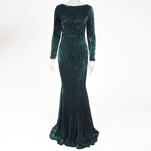 Long Sleeve Sequin Maxi Dress Floor Length