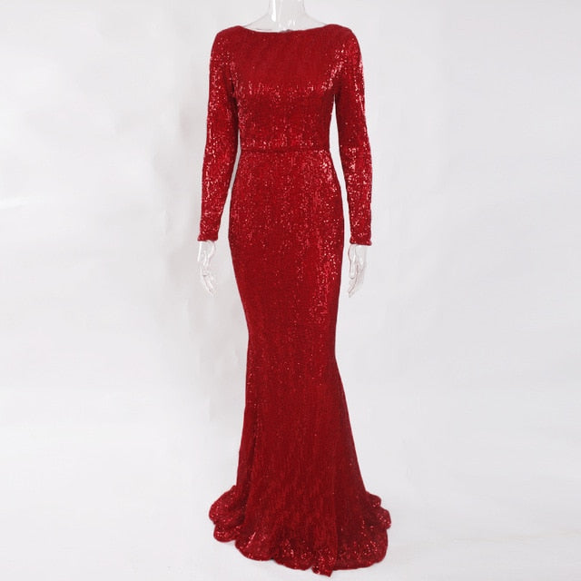 Long Sleeve Sequin Maxi Dress Floor Length