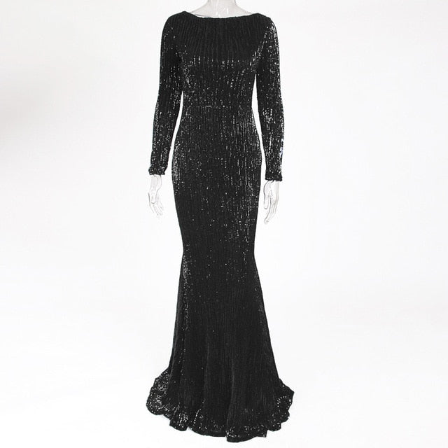 Long Sleeve Sequin Maxi Dress Floor Length