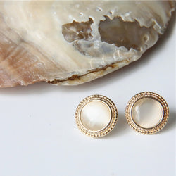 New Vintage Round Marble Opal Stone Big Stud Earrings Women Fashion Temperament Gold Ear Stud Circle Pearls Stone Jewelry