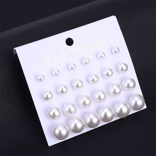 FNIO Women's Stud Earrings Crystal Pearl Earrings Set For Women Crystal Gold Silver Color Small Earrings Boho Jewelry 2020 New