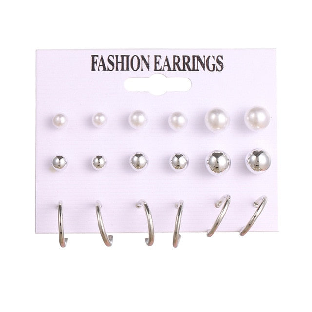 FNIO Women's Stud Earrings Crystal Pearl Earrings Set For Women Crystal Gold Silver Color Small Earrings Boho Jewelry 2020 New