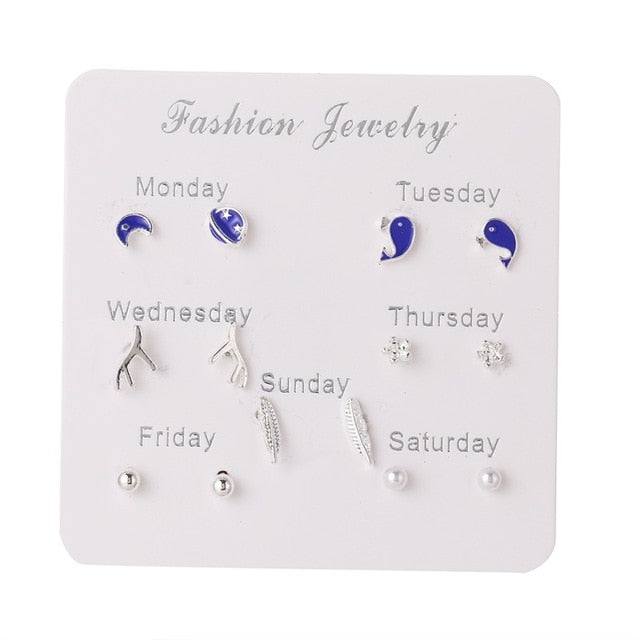 FNIO Women's Stud Earrings Crystal Pearl Earrings Set For Women Crystal Gold Silver Color Small Earrings Boho Jewelry 2020 New