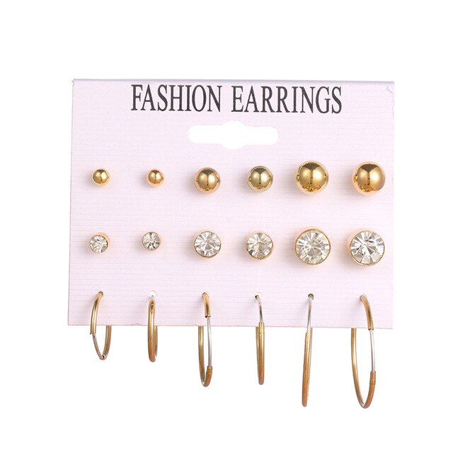 FNIO Women's Stud Earrings Crystal Pearl Earrings Set For Women Crystal Gold Silver Color Small Earrings Boho Jewelry 2020 New