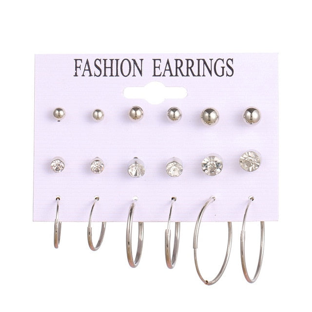 FNIO Women's Stud Earrings Crystal Pearl Earrings Set For Women Crystal Gold Silver Color Small Earrings Boho Jewelry 2020 New