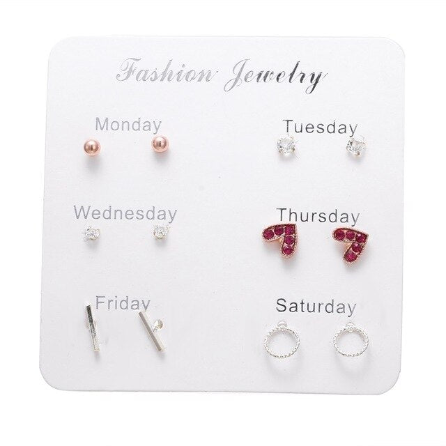 FNIO Women's Stud Earrings Crystal Pearl Earrings Set For Women Crystal Gold Silver Color Small Earrings Boho Jewelry 2020 New