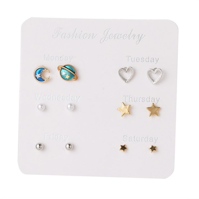 FNIO Women's Stud Earrings Crystal Pearl Earrings Set For Women Crystal Gold Silver Color Small Earrings Boho Jewelry 2020 New