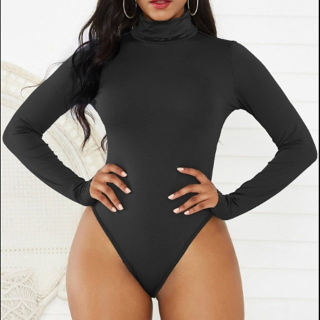 GAOKE Sexy Solid Turtleneck Body Long Sleeve Slim Bodycon