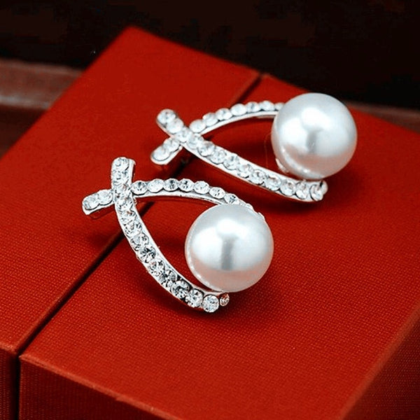 Korea New Fashion Gold Silver Color Cross Crystal Stud Earrings