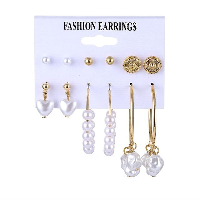 Earrings Set Pearl Earrings Crystal Heart Stud