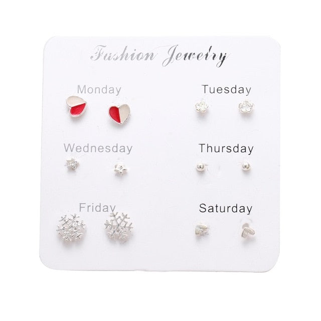 Earrings Set Pearl Earrings Crystal Heart Stud