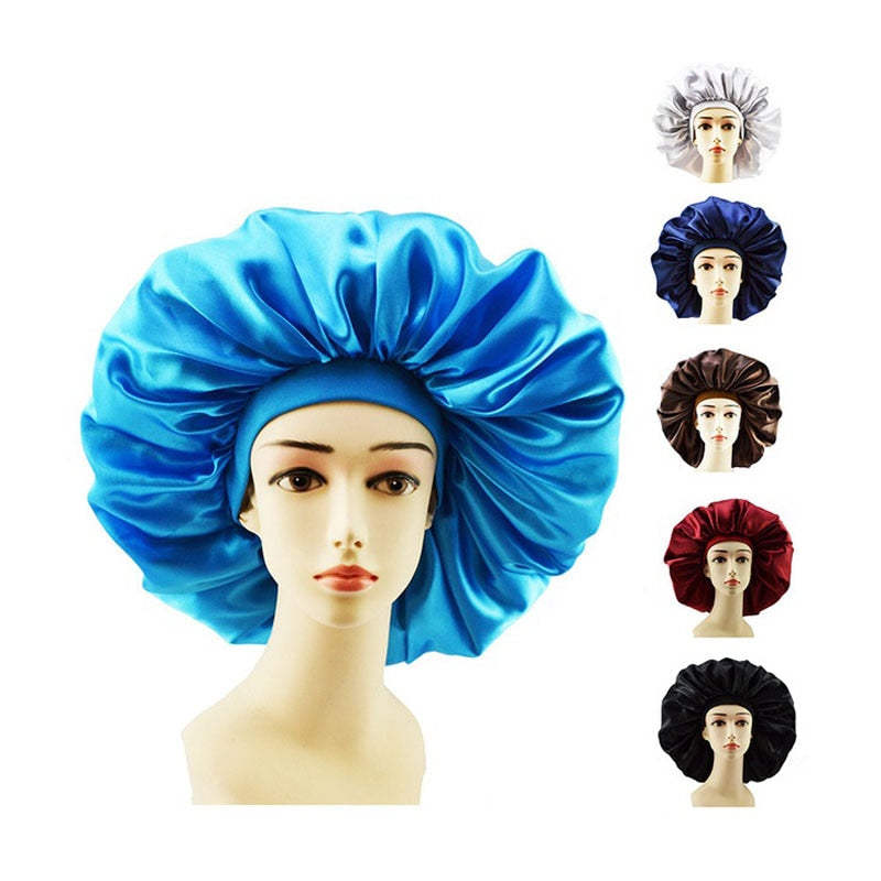 New Fashion Big Size Satin Silk Bonnet Sleep Night Cap Head Cover Bonnet Hat For Curly Springy Hair