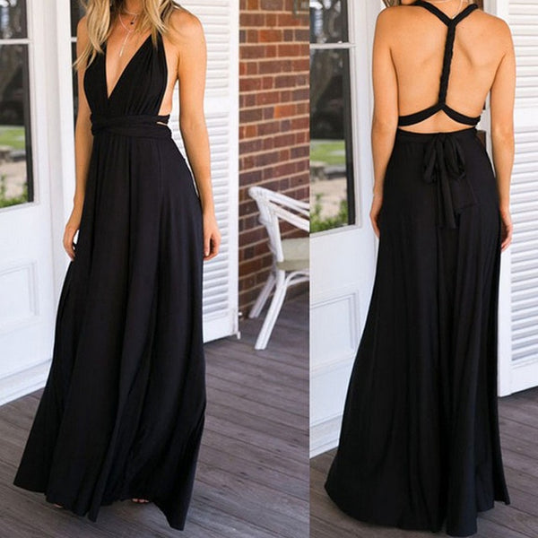 Long  Wrap Maxi Dress Navy Blue Hollow