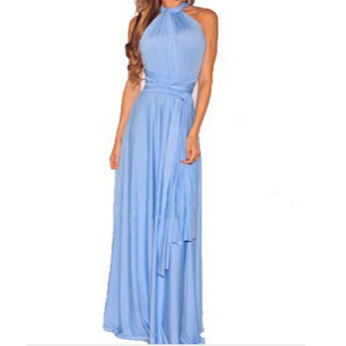 Long  Wrap Maxi Dress Navy Blue Hollow