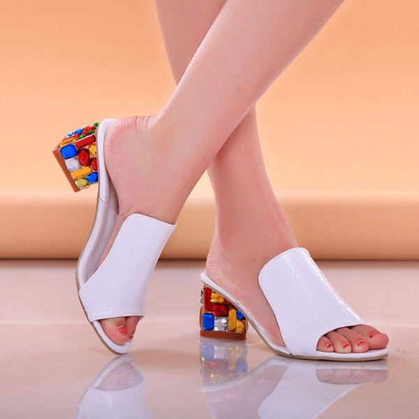 Summer Crystal Sandals Rhinestone Heels Open Toe Shoes