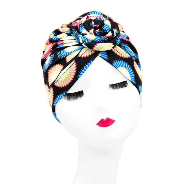 Indian arab wrap women head scarf turban caps trendy printed hijab bonnet Bohemian ethnic inner hijabs for cap muslim headdress