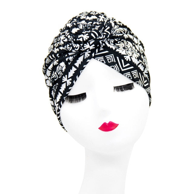 Indian arab wrap women head scarf turban caps trendy printed hijab bonnet Bohemian ethnic inner hijabs for cap muslim headdress