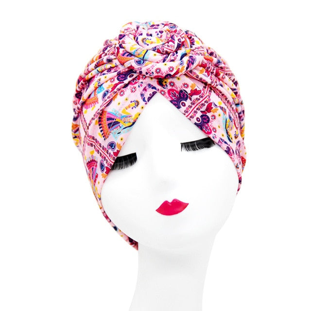 Indian arab wrap women head scarf turban caps trendy printed hijab bonnet Bohemian ethnic inner hijabs for cap muslim headdress