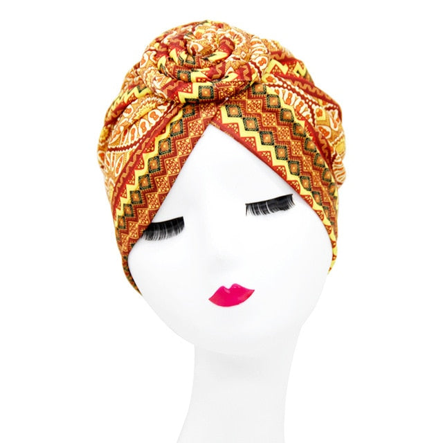 Indian arab wrap women head scarf turban caps trendy printed hijab bonnet Bohemian ethnic inner hijabs for cap muslim headdress