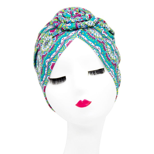 Indian arab wrap women head scarf turban caps trendy printed hijab bonnet Bohemian ethnic inner hijabs for cap muslim headdress