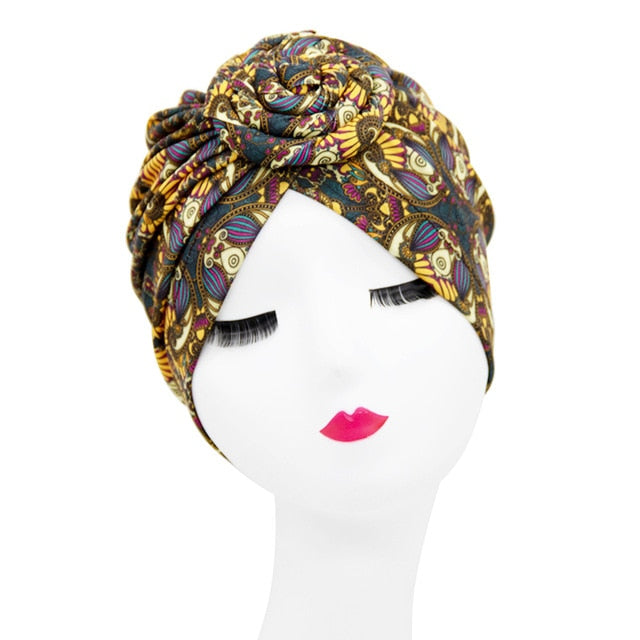 Indian arab wrap women head scarf turban caps trendy printed hijab bonnet Bohemian ethnic inner hijabs for cap muslim headdress