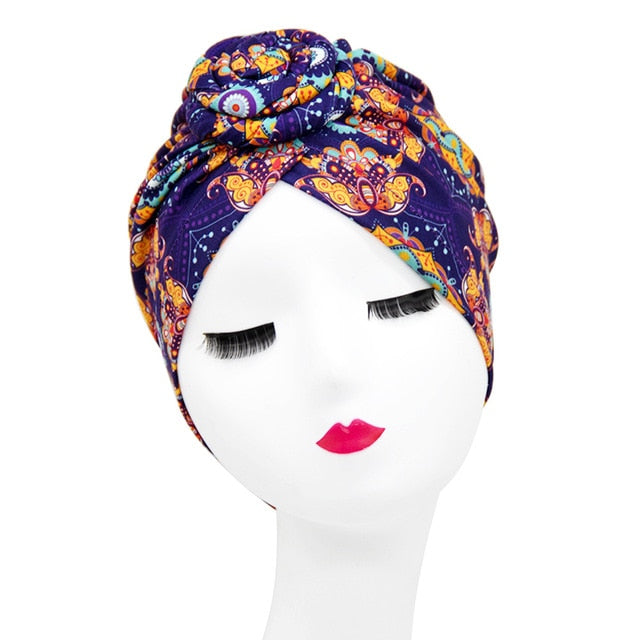 Indian arab wrap women head scarf turban caps trendy printed hijab bonnet Bohemian ethnic inner hijabs for cap muslim headdress