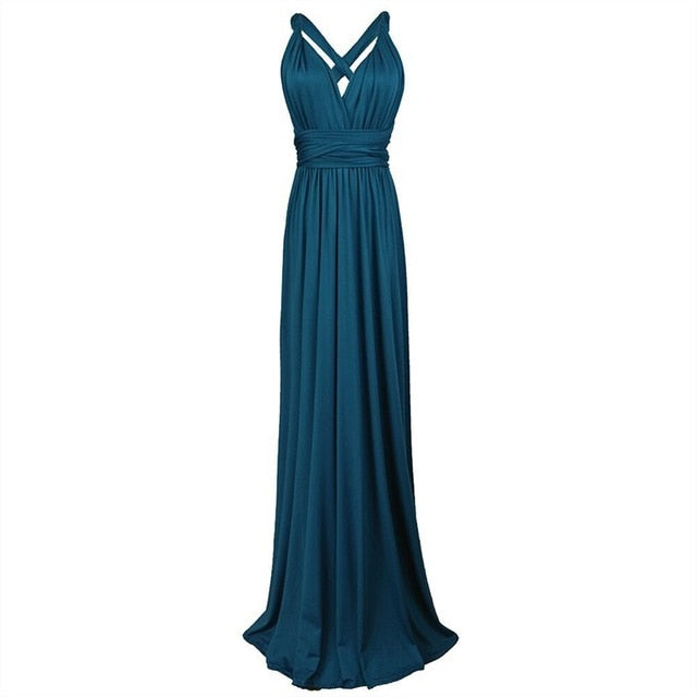 Long  Wrap Maxi Dress Navy Blue Hollow