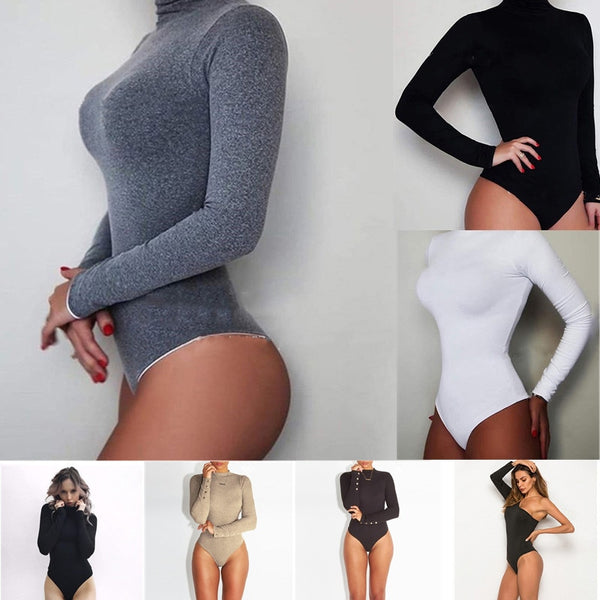 GAOKE Sexy Solid Turtleneck Body Long Sleeve Slim Bodycon