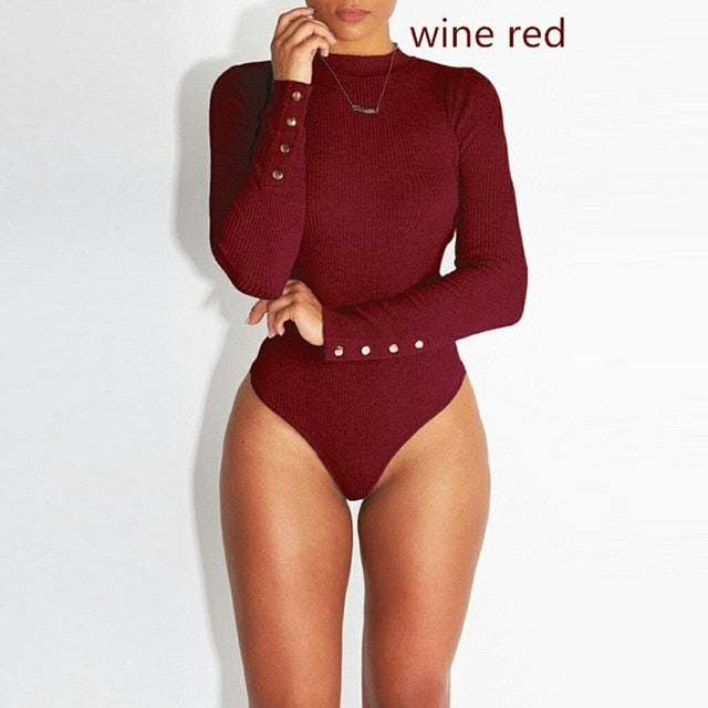 GAOKE Sexy Solid Turtleneck Body Long Sleeve Slim Bodycon