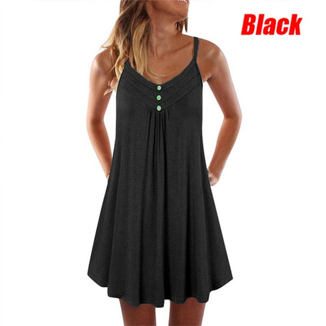 Plus Size Women Long T Shirt Dress Casual Loose Beach Short Dresses Summer Sexy Spaghetti Strap Mini Black Dress Vestido