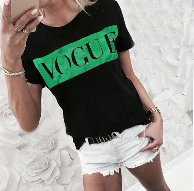 Golden Vogue Letter Print T Shirt