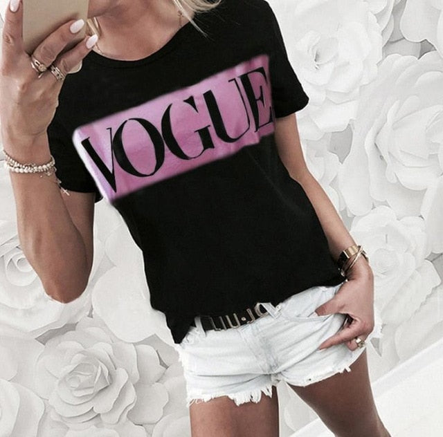 Golden Vogue Letter Print T Shirt