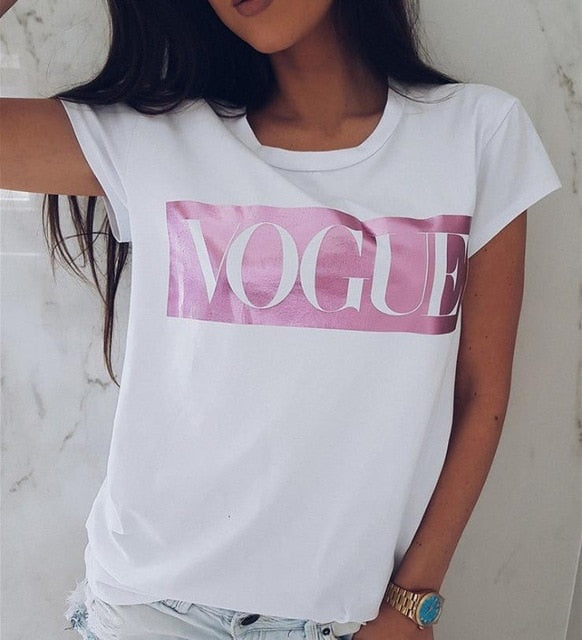 Golden Vogue Letter Print T Shirt