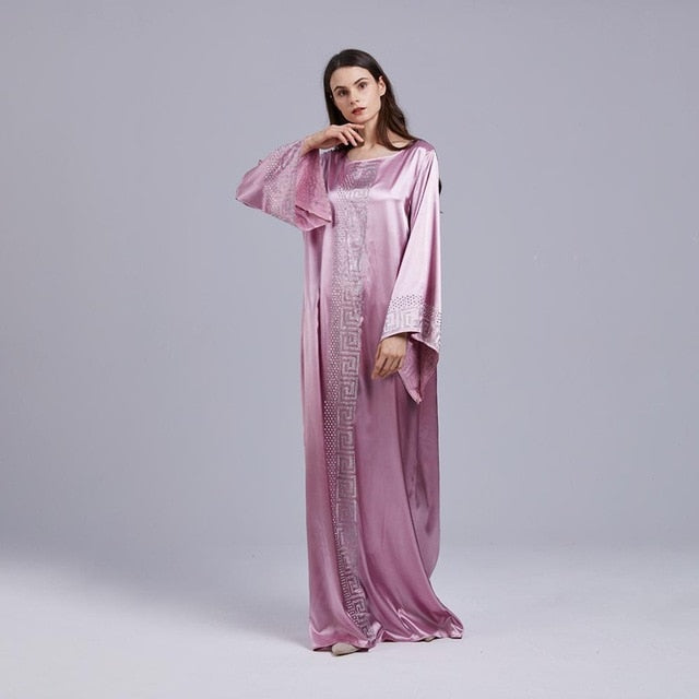 Silk Beading Abaya Dubai Maxi  Design Vintage Long Sleeve Robe