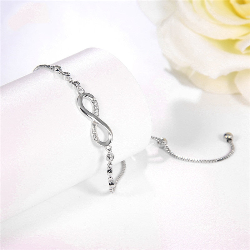 Authentic 925 Sterling Silver Infinity Adjustable Bracelet For Women