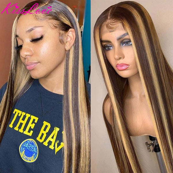 4/27 1B/27 Highlight Wig 13X6 13x4 Straight Lace Front Human Hair Wig