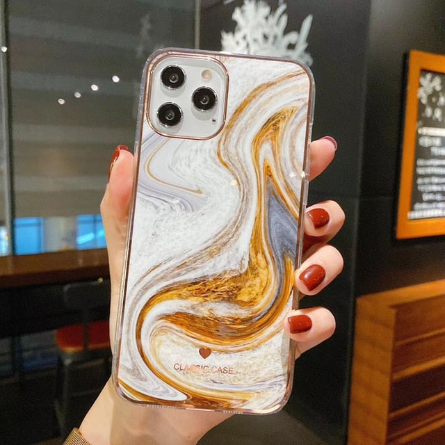 Glitter Gradient Marble Texture Phone Case For iPhone 11 12 11Pro Max XR XS Max X 7 8 Plus 11Pro 12 Shockproof Bumper Back Cover