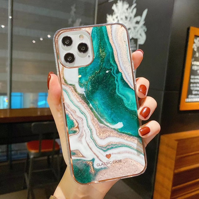 Glitter Gradient Marble Texture Phone Case For iPhone 11 12 11Pro Max XR XS Max X 7 8 Plus 11Pro 12 Shockproof Bumper Back Cover