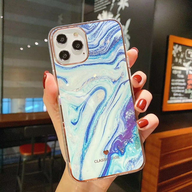 Glitter Gradient Marble Texture Phone Case For iPhone 11 12 11Pro Max XR XS Max X 7 8 Plus 11Pro 12 Shockproof Bumper Back Cover