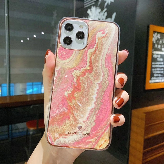 Glitter Gradient Marble Texture Phone Case For iPhone 11 12 11Pro Max XR XS Max X 7 8 Plus 11Pro 12 Shockproof Bumper Back Cover