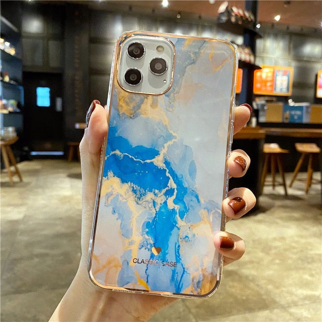 Glitter Gradient Marble Texture Phone Case For iPhone 11 12 11Pro Max XR XS Max X 7 8 Plus 11Pro 12 Shockproof Bumper Back Cover