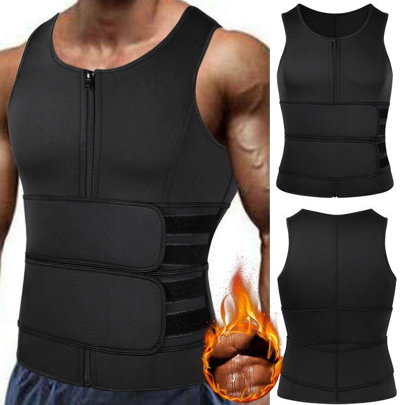 Sauna Waist Trainer Vest for Men Weight Loss Sweat Vest Double Tummy Control Trimmer Belts Neoprene Workout Upper Body Shaper