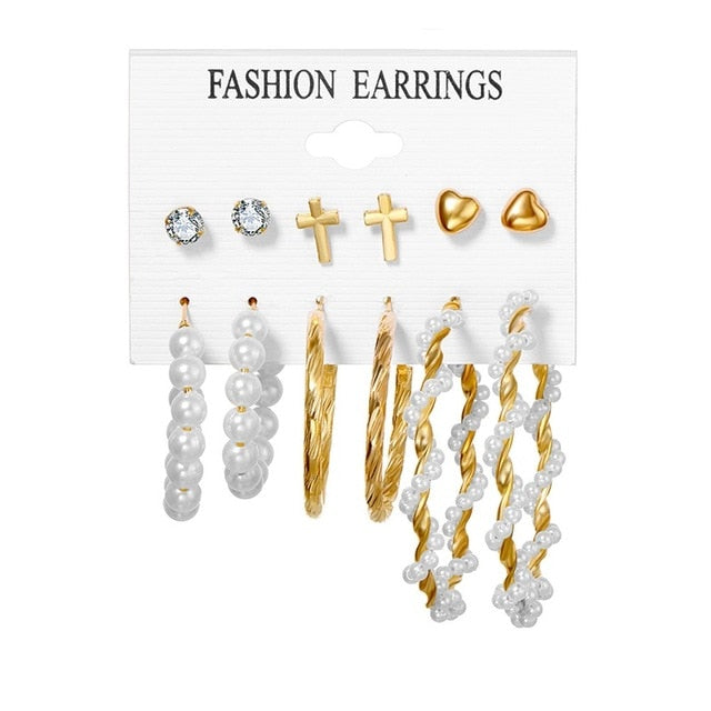 Earrings Set Pearl Earrings Crystal Heart Stud