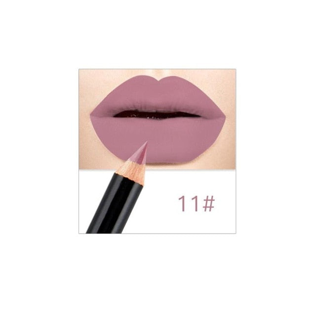 12 Colors Sexy Matte Lip Stick Lipliner Lip Liner Pencil Matt Lipsliner Pen Set Beauty Makeup Tool Cosmetic TXTB1